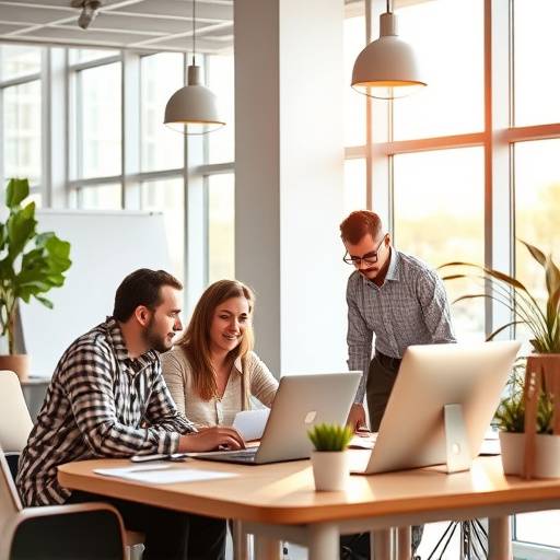 Branding fotografie van een team dat samenwerkt in een modern kantoor