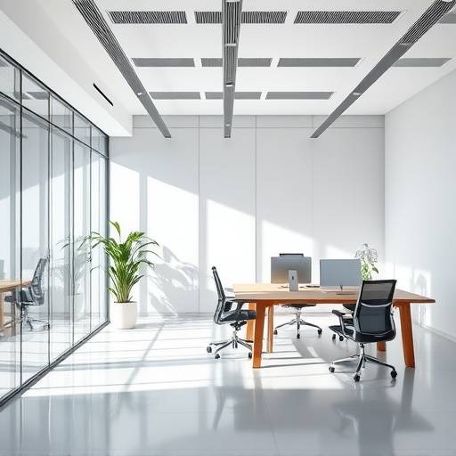 Professionele interieurfoto van een modern kantoor met strakke lijnen en veel natuurlijk licht