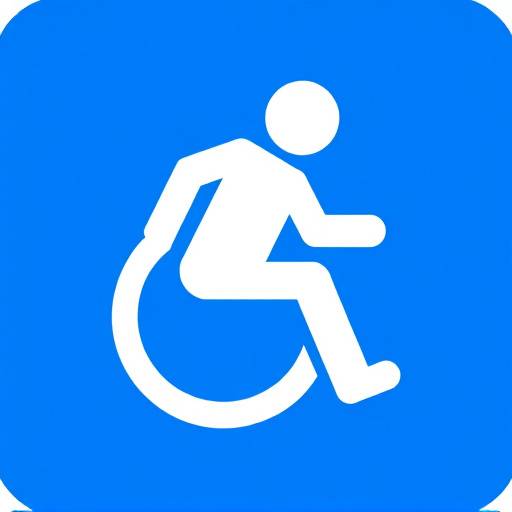 Toegankelijkheidspictogram, een witte figuur in een rolstoel op een blauwe achtergrond